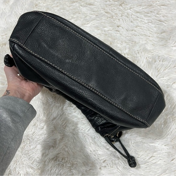 Fossil Pebbled Leather Purse Black Drawstring Hobo Bag Braided Strap - Picture 5 of 14